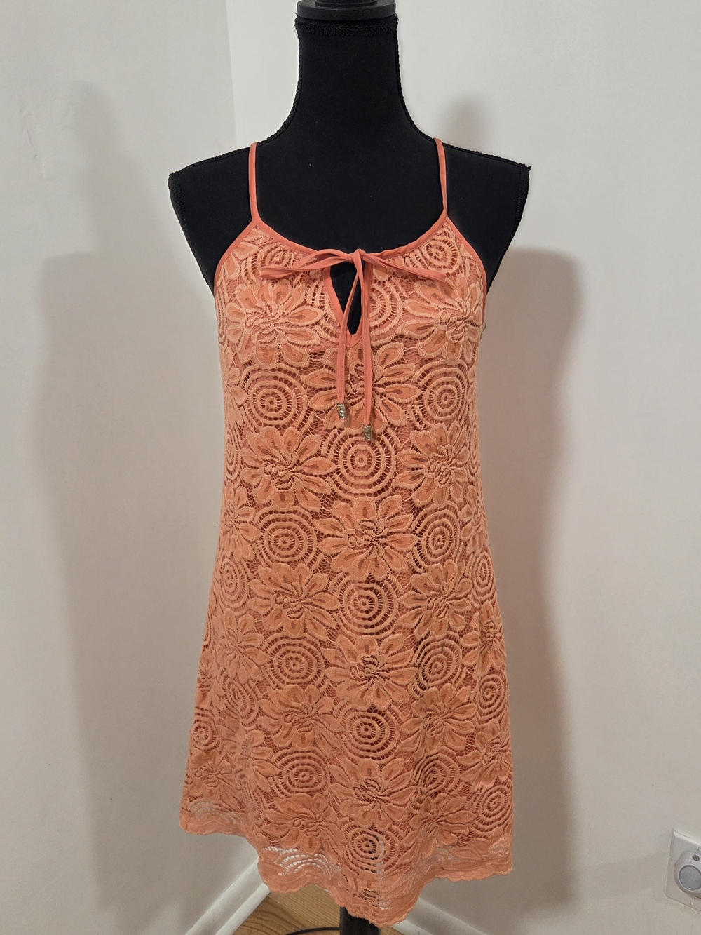 Lily Rose Coral Lace Spaghetti-Strap Swim Coverup